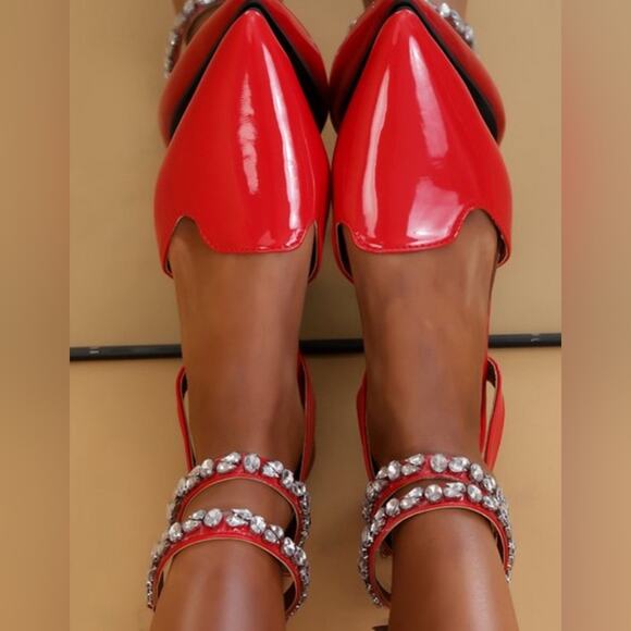 Vaula Shoes - Women's Vaila Rosalind Rhinestone Ankle-Strap Flat Sandals Red Size 11